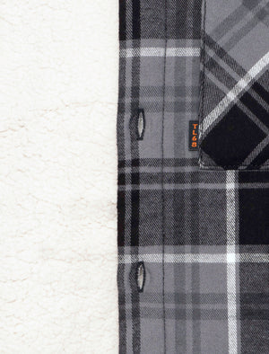 Kotka Borg Lined Cotton Flannel Checked Overshirt Jacket in Charcoal Check - Tokyo Laundry