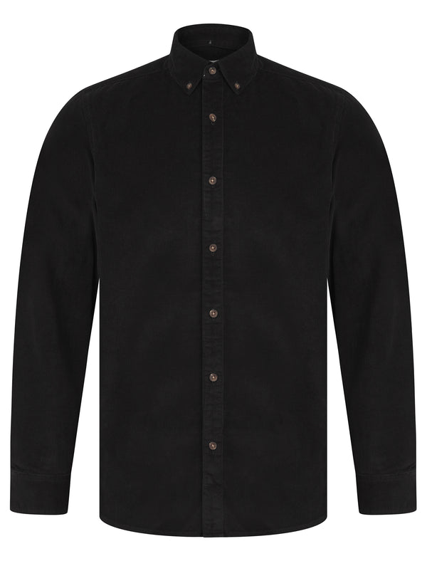 Salton Needlecord Corduroy Cotton Long Sleeve Button Down Collar Shirt In Jet Black - Tokyo Laundry
