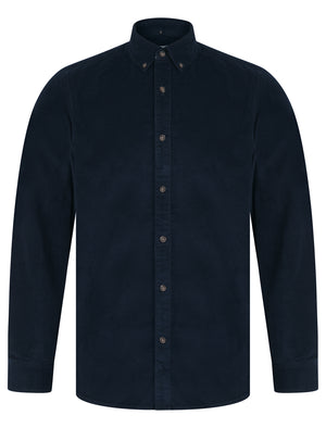 Salton Needlecord Corduroy Cotton Long Sleeve Button Down Collar Shirt In Peacoat Navy - Tokyo Laundry