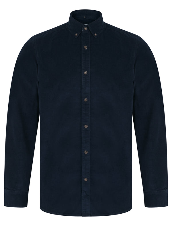 Salton Needlecord Corduroy Cotton Long Sleeve Button Down Collar Shirt In Peacoat Navy - Tokyo Laundry