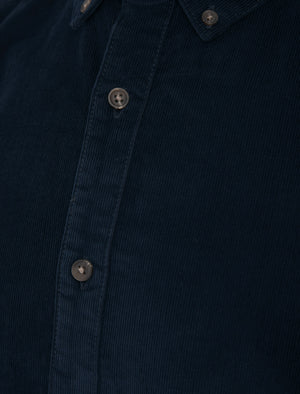 Salton Needlecord Corduroy Cotton Long Sleeve Button Down Collar Shirt In Peacoat Navy - Tokyo Laundry