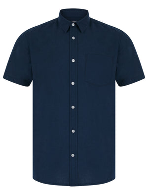 Bertrand Classic Collar Short Sleeve Cotton Linen Shirt in Insignia Blue - Tokyo Laundry