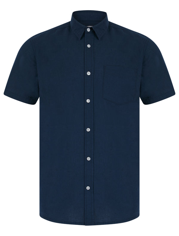 Bertrand Classic Collar Short Sleeve Cotton Linen Shirt in Insignia Blue - Tokyo Laundry