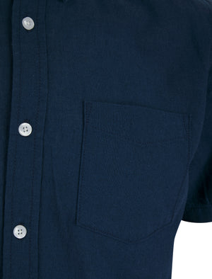 Bertrand Classic Collar Short Sleeve Cotton Linen Shirt in Insignia Blue - Tokyo Laundry