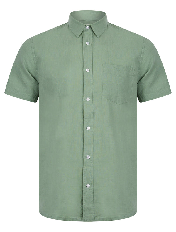 Bertrand Classic Collar Short Sleeve Cotton Linen Shirt in Jadeite Green - Tokyo Laundry