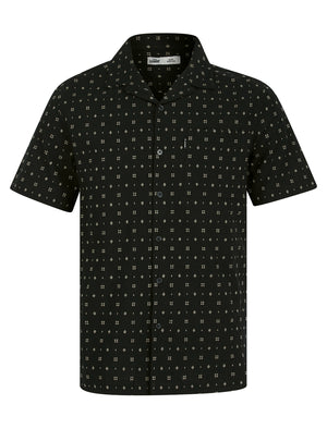 Bastien Lightweight Cotton Short Sleeve Cuban Collar Summer Shirt in Jet Black - Tokyo Laundry