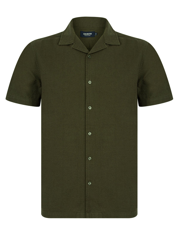 Berlio Lightweight Cotton Slub Short Sleeve Cuban Collar Summer Shirt in Grape Leaf - Kensington Eastside