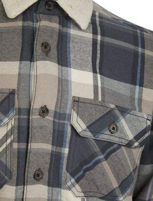Broch Sherpa Fleece Lined Checked Flannel Cotton Overshirt Jacket in Moon Rock - Tokyo Laundry