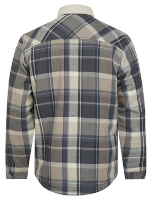 Broch Sherpa Fleece Lined Checked Flannel Cotton Overshirt Jacket in Moon Rock - Tokyo Laundry