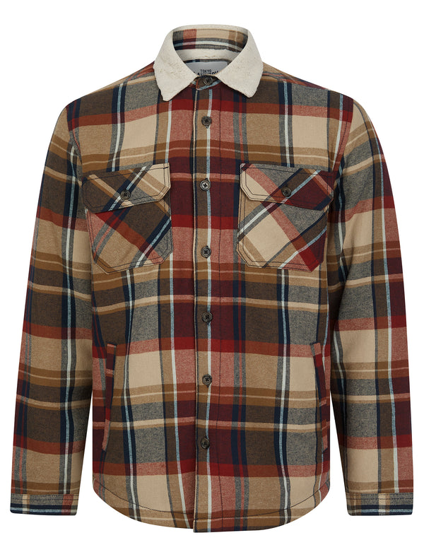 Broch Sherpa Fleece Lined Checked Flannel Cotton Overshirt Jacket in Silver Mink - Tokyo Laundry