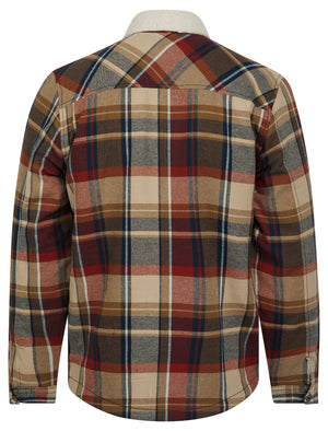 Broch Sherpa Fleece Lined Checked Flannel Cotton Overshirt Jacket in Silver Mink - Tokyo Laundry