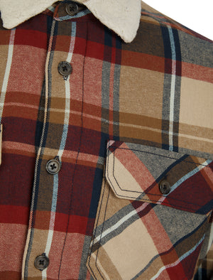 Broch Sherpa Fleece Lined Checked Flannel Cotton Overshirt Jacket in Silver Mink - Tokyo Laundry