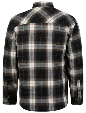 Kristoffer Sherpa Fleece Lined Cotton Flannel Checked Overshirt Jacket in Jet Black - Tokyo Laundry