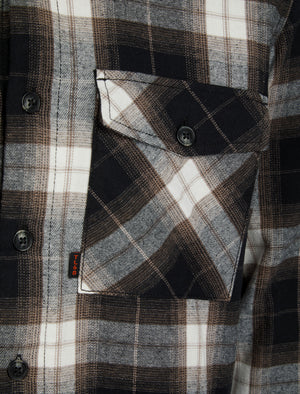 Kristoffer Sherpa Fleece Lined Cotton Flannel Checked Overshirt Jacket in Jet Black - Tokyo Laundry