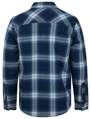 Kristoffer Sherpa Fleece Lined Cotton Flannel Checked Overshirt Jacket in Pageant Blue - Tokyo Laundry