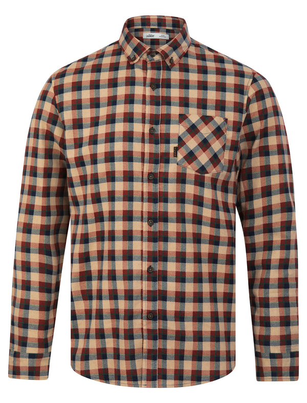 Gwilym Checked Cotton Flannel Long Sleeve Shirt in Madder Brown - Tokyo Laundry