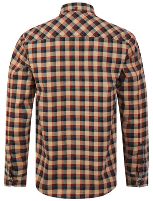 Gwilym Checked Cotton Flannel Long Sleeve Shirt in Madder Brown - Tokyo Laundry