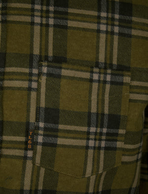 Barklem Checked Cotton Flannel Long Sleeve Shirt in Dark Olive - Tokyo Laundry