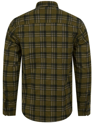 Barklem Checked Cotton Flannel Long Sleeve Shirt in Dark Olive - Tokyo Laundry