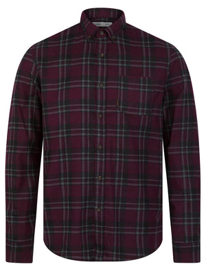 Barklem Checked Cotton Flannel Long Sleeve Shirt in Winetasting - Tokyo Laundry