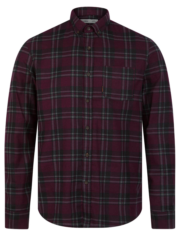 Barklem Checked Cotton Flannel Long Sleeve Shirt in Winetasting - Tokyo Laundry