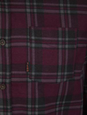 Barklem Checked Cotton Flannel Long Sleeve Shirt in Winetasting - Tokyo Laundry