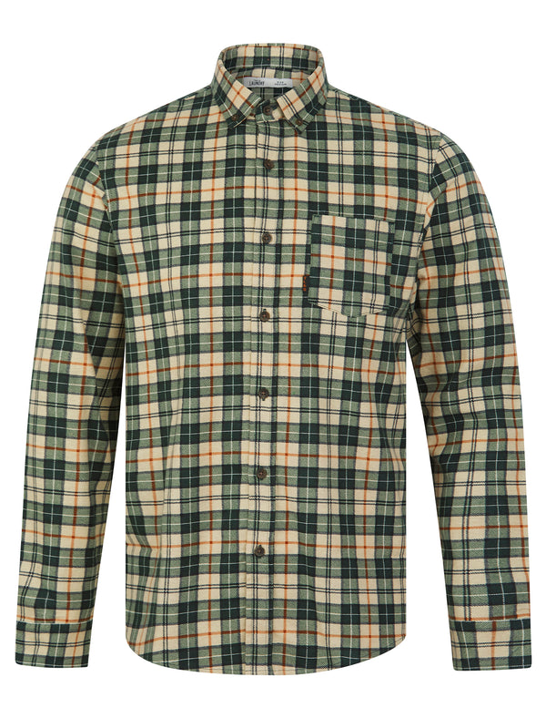 Laidler Checked Cotton Flannel Long Sleeve Shirt in Darkest Spruce - Tokyo Laundry