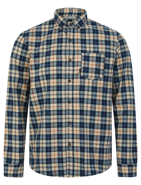 Laidler Checked Cotton Flannel Long Sleeve Shirt in Dark Denim - Tokyo Laundry