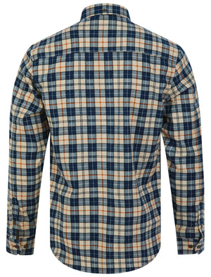 Laidler Checked Cotton Flannel Long Sleeve Shirt in Dark Denim - Tokyo Laundry