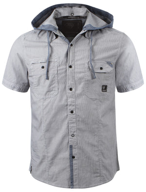 Travis Hooded Chambray Micro-Stripe Short Sleeve Shirt in Charcoal - Dissident