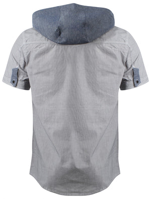 Travis Hooded Chambray Micro-Stripe Short Sleeve Shirt in Charcoal - Dissident