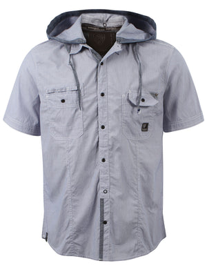 Travis Hooded Chambray Micro-Stripe Short Sleeve Shirt in Cobalt - Dissident