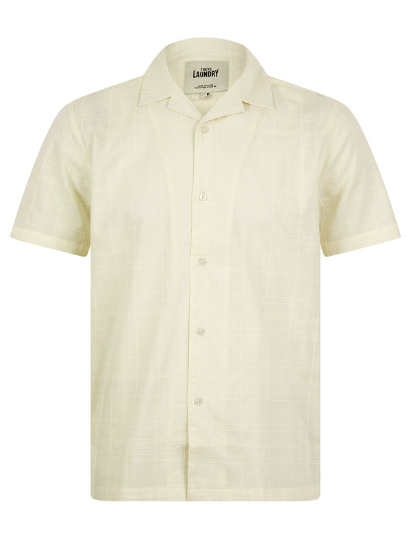 Kanaloa Lightweight Cotton Dobby Check Short Sleeve Cuban Collar Summer Shirt in Cream - Tokyo Laundry