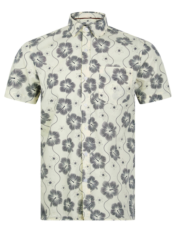 Pua Kala Floral Print Short Sleeve Cotton Hawaiian Shirt in Gardenia - Tokyo Laundry