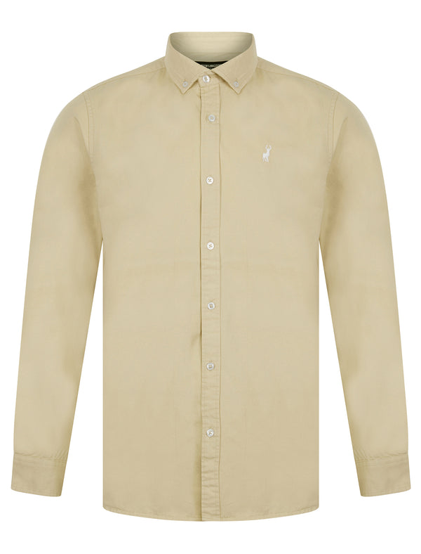 Vetiver Cotton Twill Long Sleeve Button Down Collar Shirt in Peyote Gray - Kensington Eastside