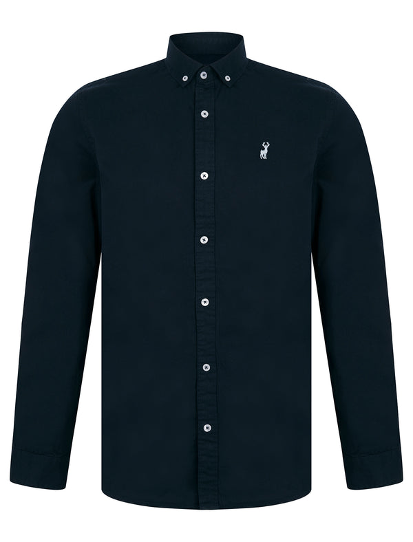 Vetiver Cotton Twill Long Sleeve Button Down Collar Shirt in Sky Captain Navy - Kensington Eastside