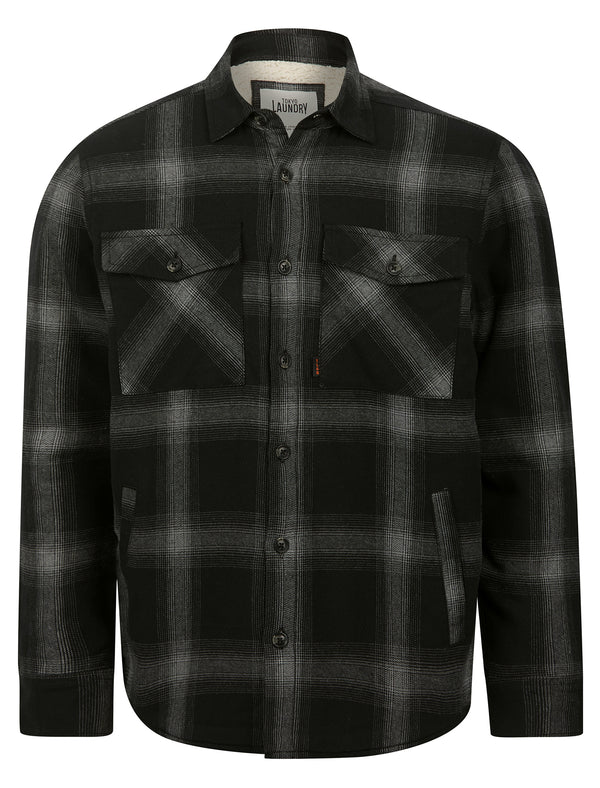 Kinberg Sherpa Fleece Lined Cotton Flannel Checked Overshirt Jacket in Jet Black - Tokyo Laundry