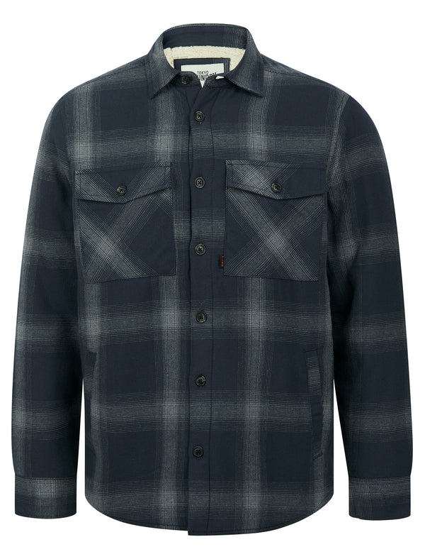 Kinberg Sherpa Fleece Lined Cotton Flannel Checked Overshirt Jacket in Parisian Night Blue - Tokyo Laundry