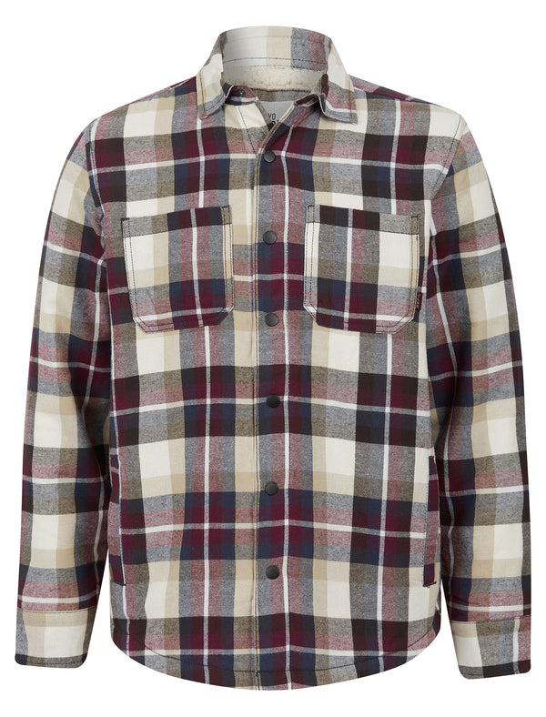Burkett Sherpa Fleece Lined Cotton Flannel Checked Overshirt Jacket in Fig - Tokyo Laundry