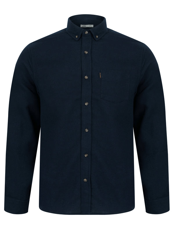 Dale Yarn Dyed Plain Colour Thick Cotton Flannel Button Down Collar Shirt in Sky Captain Navy - Tokyo Laundry