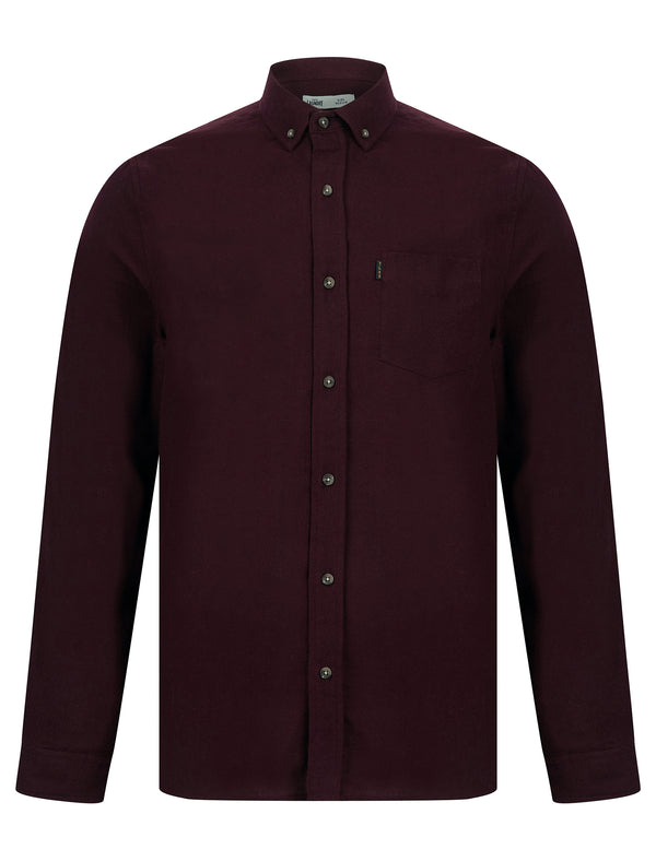Dale Yarn Dyed Plain Colour Thick Cotton Flannel Button Down Collar Shirt in Tawny Port - Tokyo Laundry
