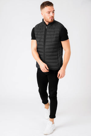 Yellin 2 Quilted Puffer Gilet with Fleece Lined Collar in Jet Black / Burgundy - Tokyo Laundry
