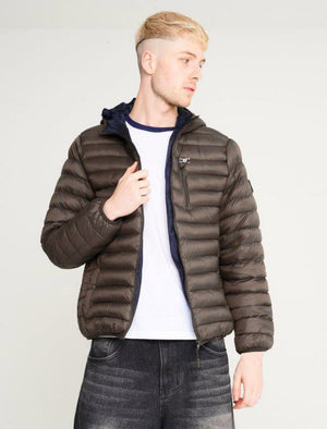 Vizzini Quilted Puffer Jacket with Hood in Khaki - Tokyo Laundry