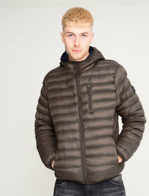 Vizzini Quilted Puffer Jacket with Hood in Khaki - Tokyo Laundry