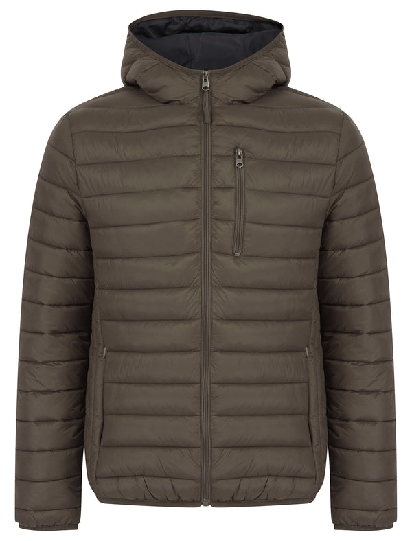 Nadav Quilted Puffer Jacket with Hood in Khaki - Tokyo Laundry
