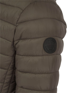 Vizzini Quilted Puffer Jacket with Hood in Khaki - Tokyo Laundry