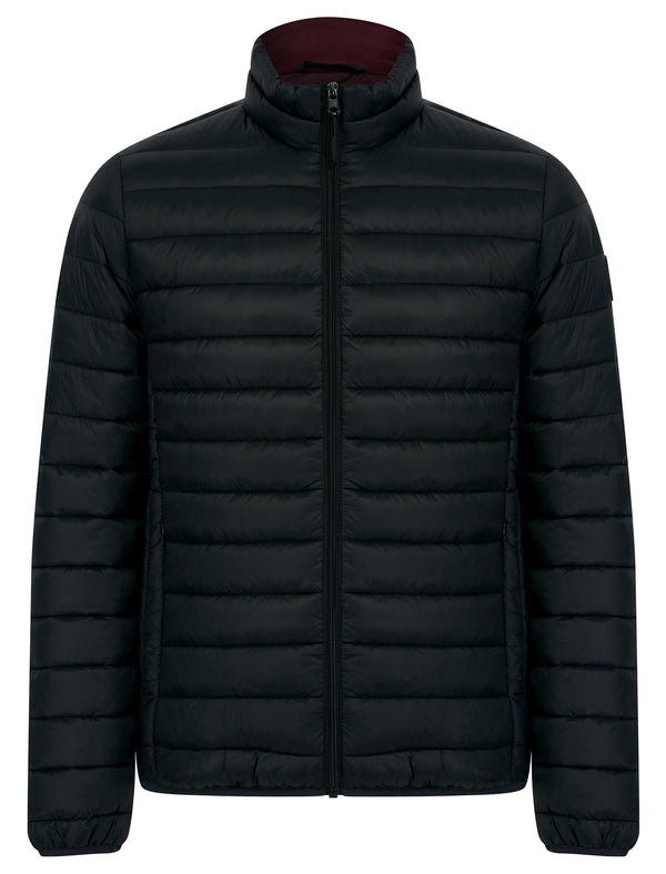 Nayati Funnel Neck Quilted Puffer Jacket in Jet Black / Burgundy - Tokyo Laundry