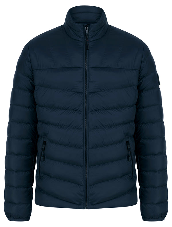 Eastwood Funnel Neck Quilted Puffer Jacket with Fleece Lined Collar in Sky Captain Navy - Tokyo Laundry