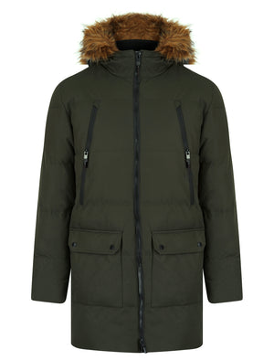 Darryl Padded Parka Coat with Faux Fur Trim Hood in Khaki - Tokyo Laundry