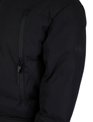 Darryl Padded Parka Coat with Faux Fur Trim Hood in Jet Black - Tokyo Laundry